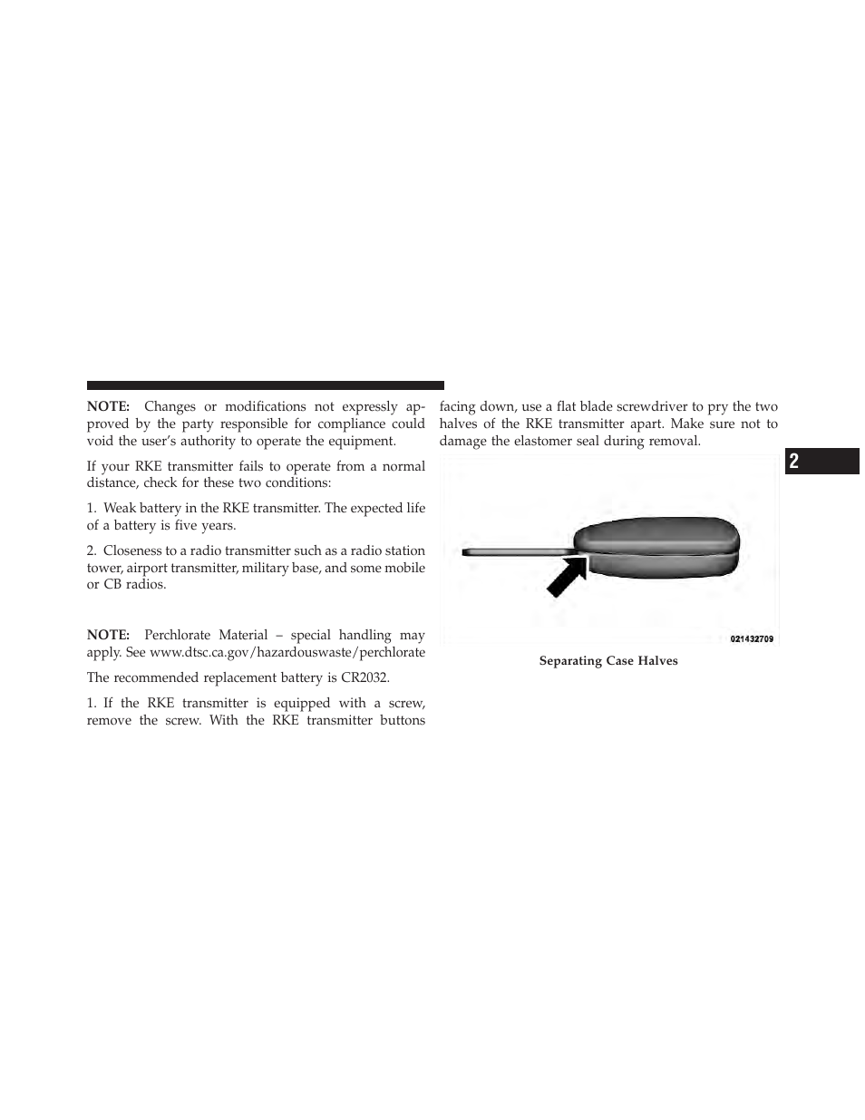 Transmitter battery replacement | Dodge 2012 Caliber - Owner Manual User Manual | Page 27 / 506