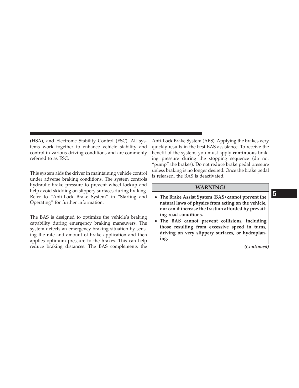 Anti-lock brake system (abs), Brake assist system (bas) | Dodge 2012 Caliber - Owner Manual User Manual | Page 327 / 506