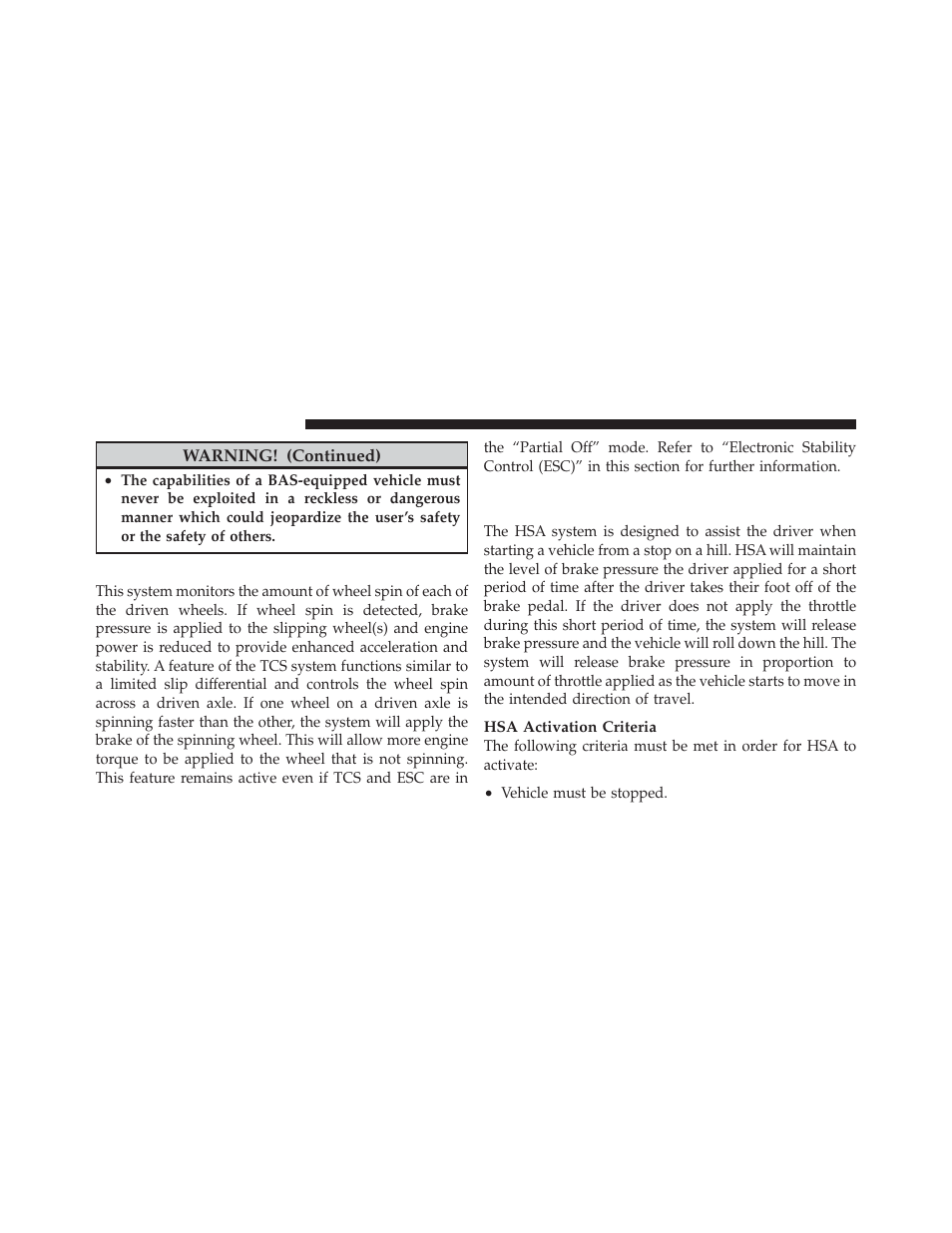 Traction control system (tcs), Hill start assist (hsa) – manual transmission only | Dodge 2012 Caliber - Owner Manual User Manual | Page 328 / 506