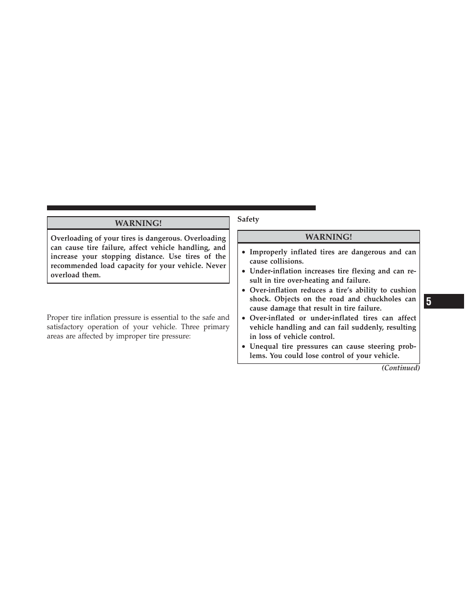 Tires — general information, Tire pressure | Dodge 2012 Caliber - Owner Manual User Manual | Page 343 / 506