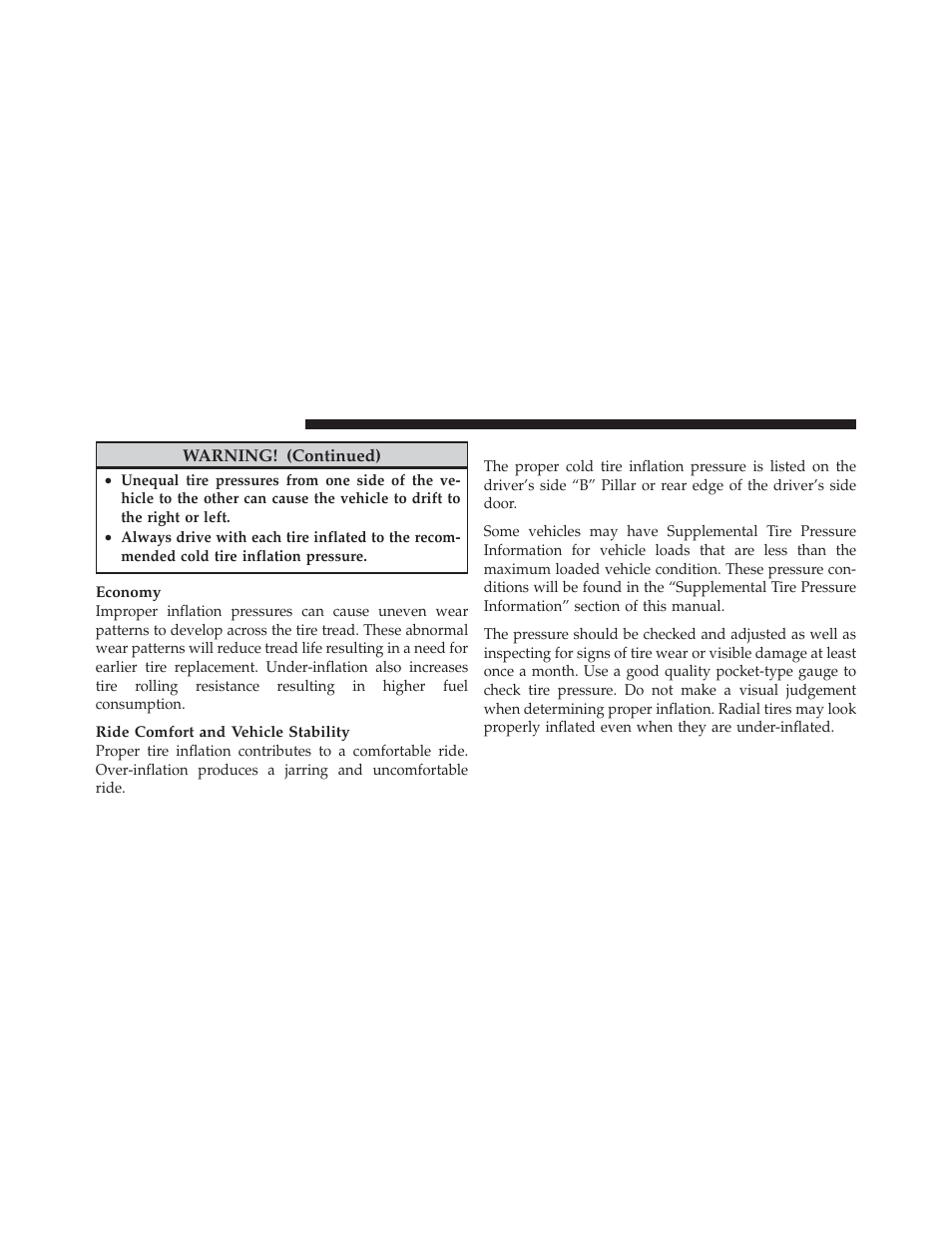 Tire inflation pressures | Dodge 2012 Caliber - Owner Manual User Manual | Page 344 / 506