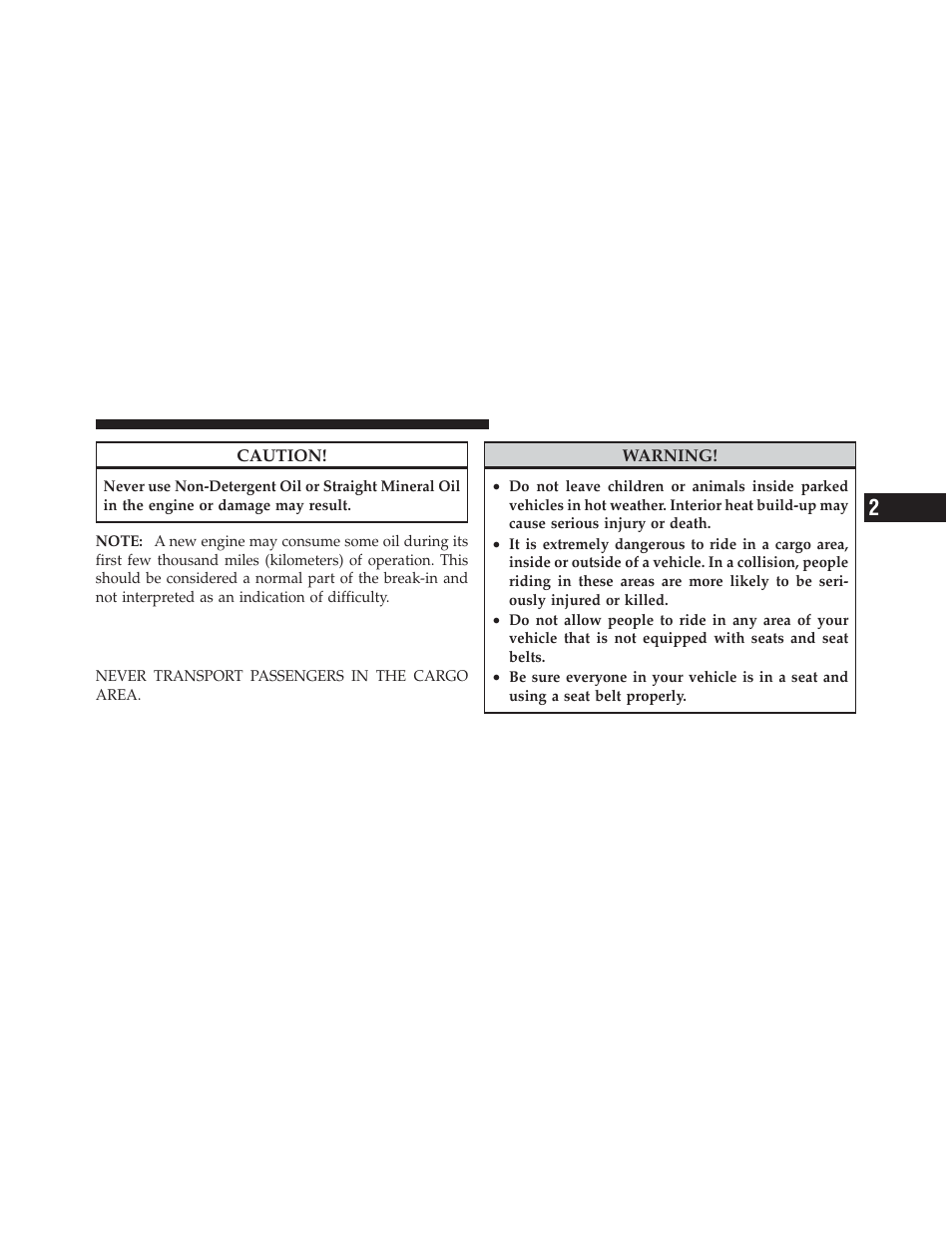 Safety tips, Transporting passengers | Dodge 2012 Caliber - Owner Manual User Manual | Page 89 / 506