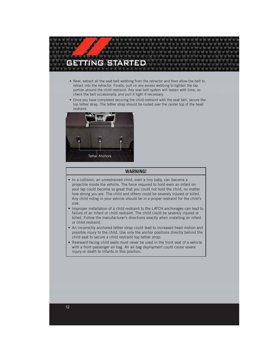 Getting started | Dodge 2012 Caliber - User Guide User Manual | Page 14 / 100