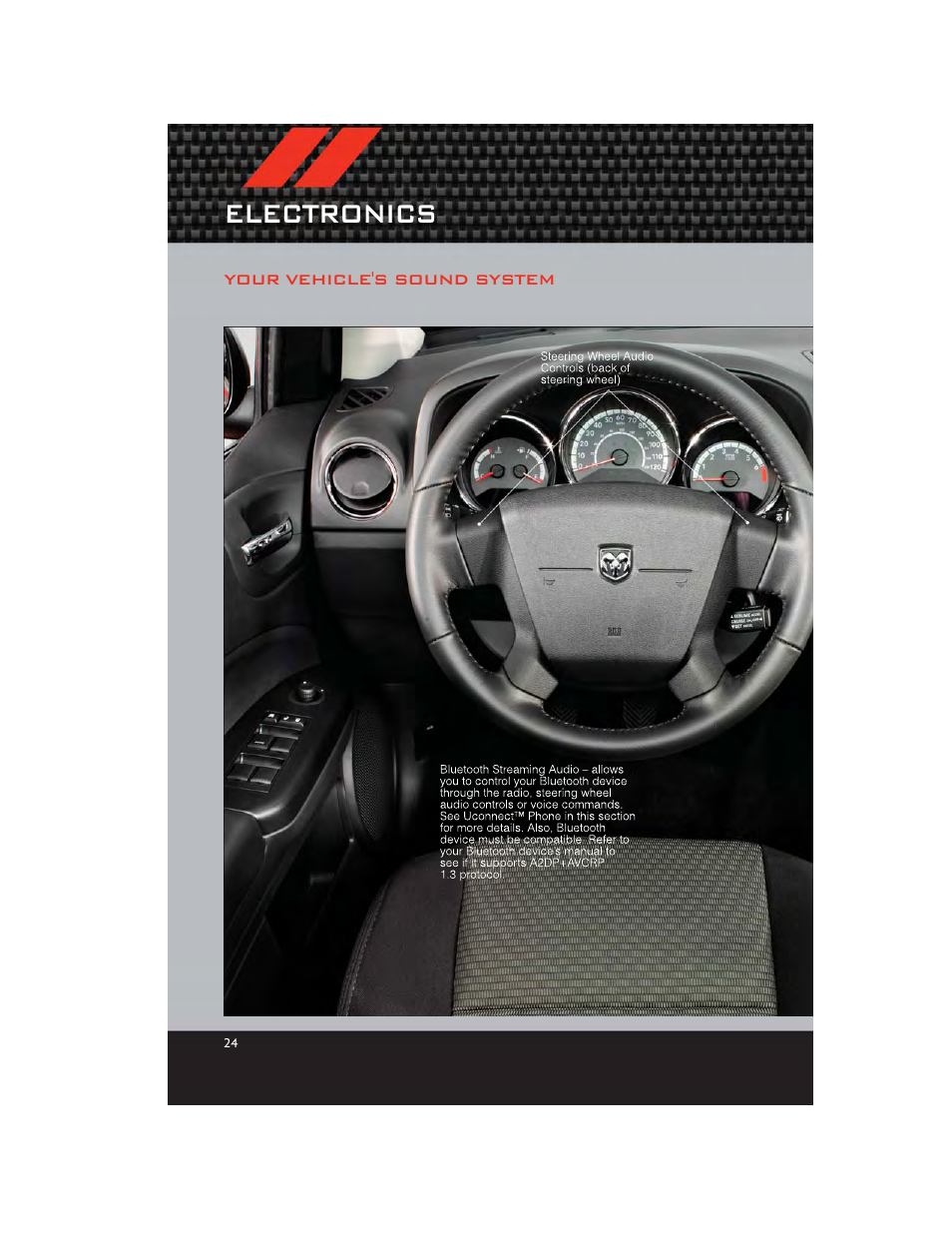 Electronics, Your vehicle's sound system | Dodge 2012 Caliber - User Guide User Manual | Page 26 / 100