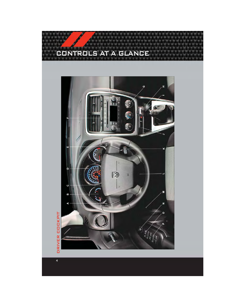 Controls at a glance, Driver cockpit | Dodge 2012 Caliber - User Guide User Manual | Page 6 / 100