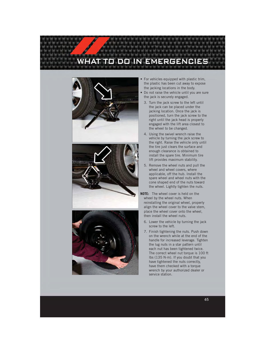 What to do in emergencies | Dodge 2012 Caliber - User Guide User Manual | Page 67 / 100