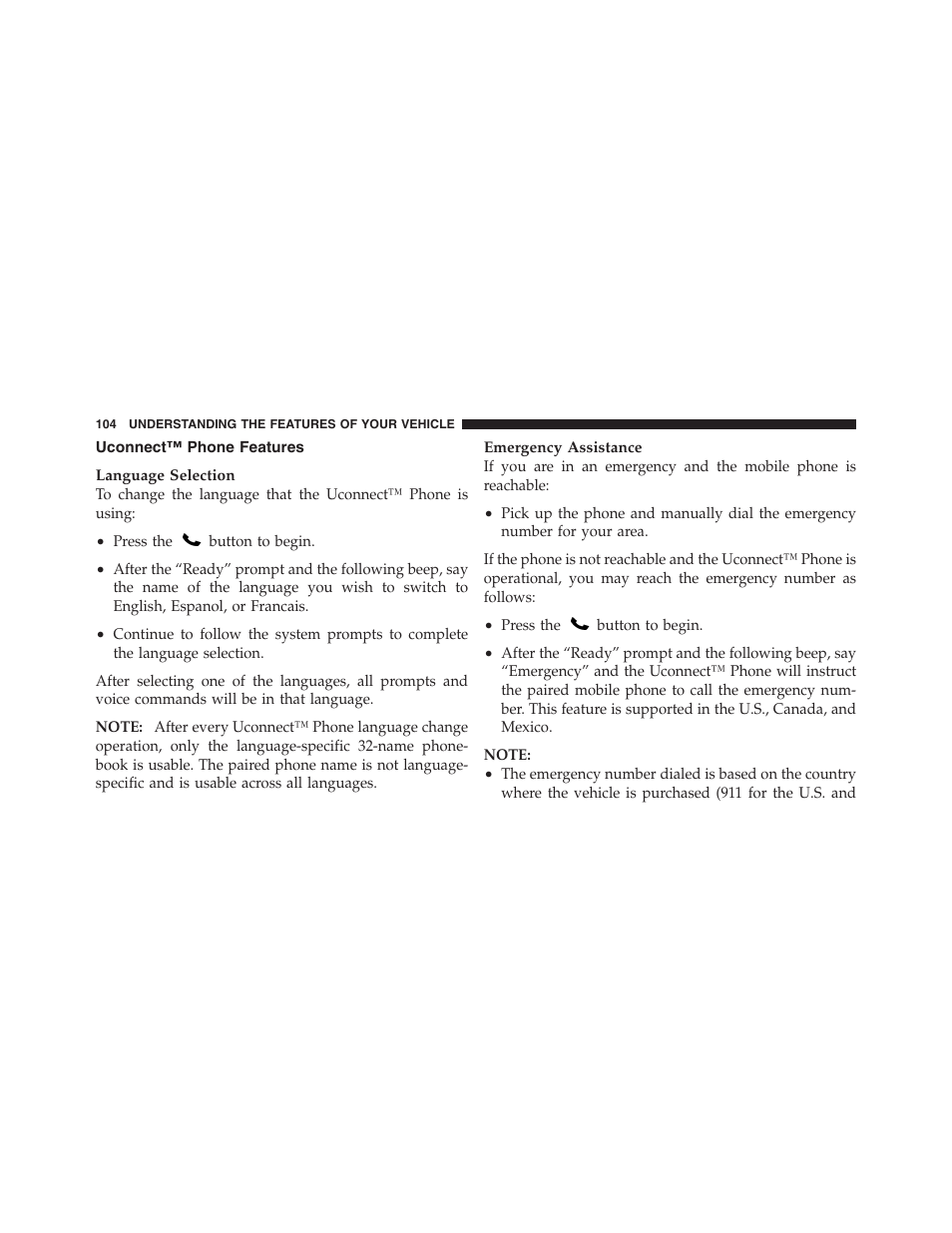 Uconnect™ phone features | Dodge 2012 Challenger - Owner Manual User Manual | Page 106 / 494