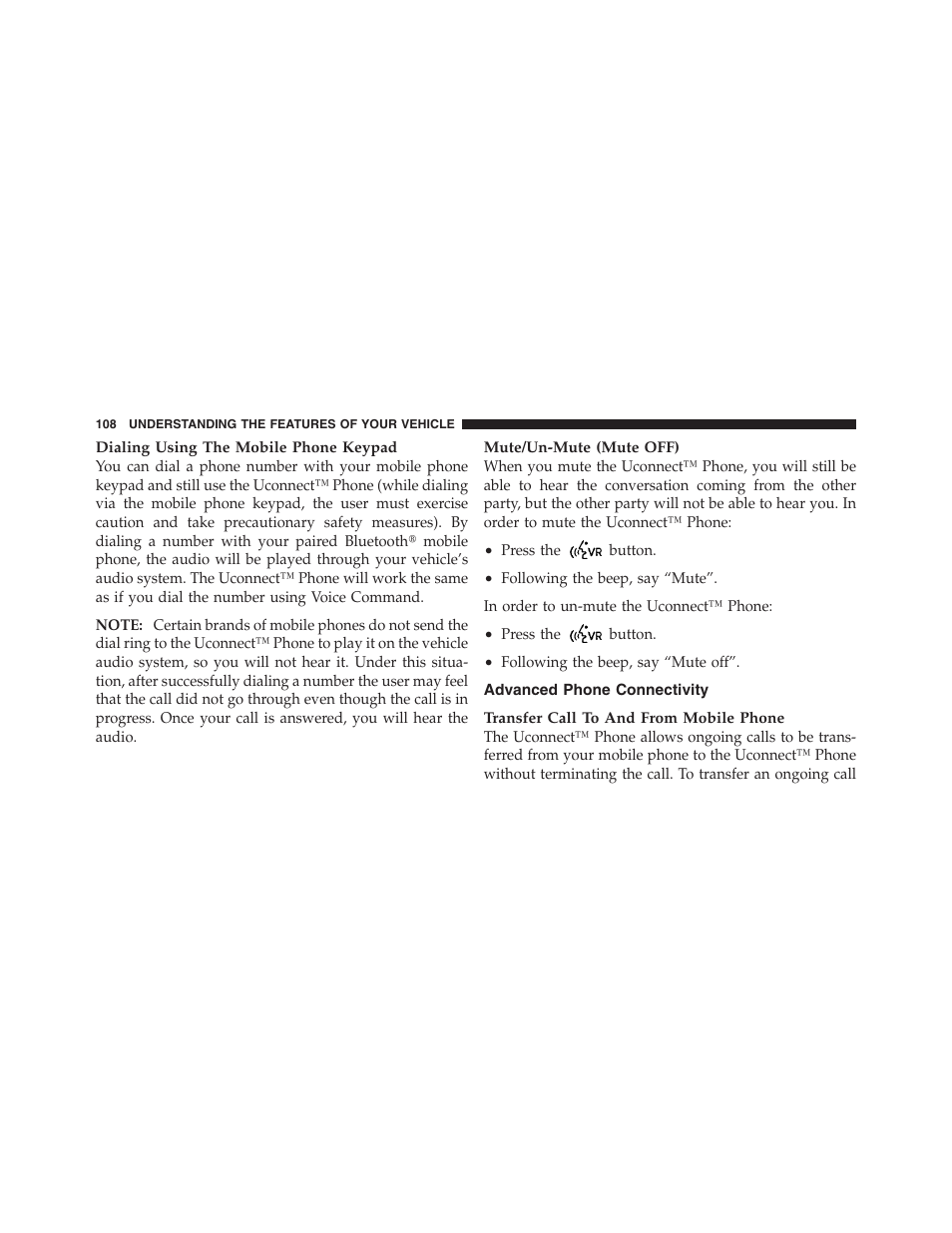 Advanced phone connectivity | Dodge 2012 Challenger - Owner Manual User Manual | Page 110 / 494