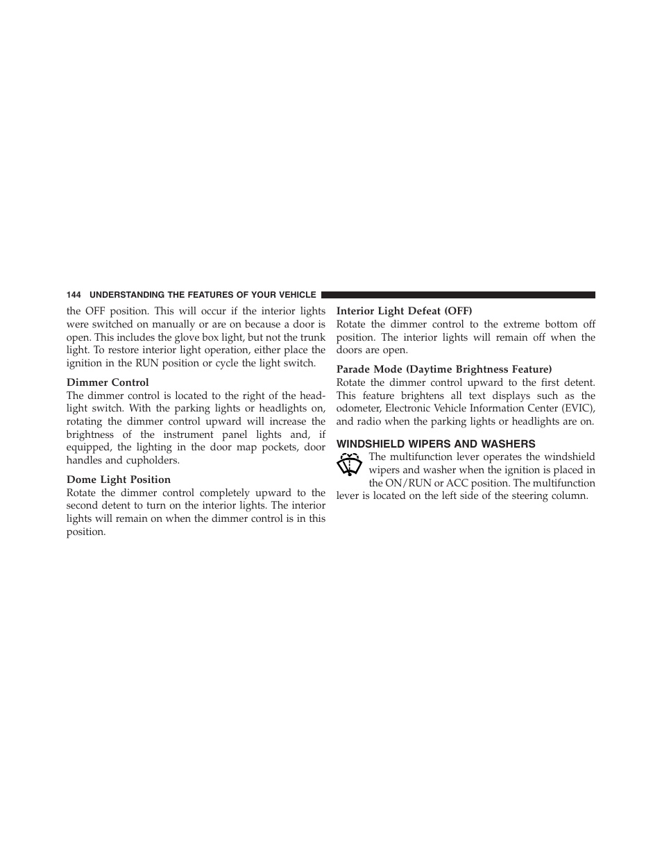 Windshield wipers and washers | Dodge 2012 Challenger - Owner Manual User Manual | Page 146 / 494