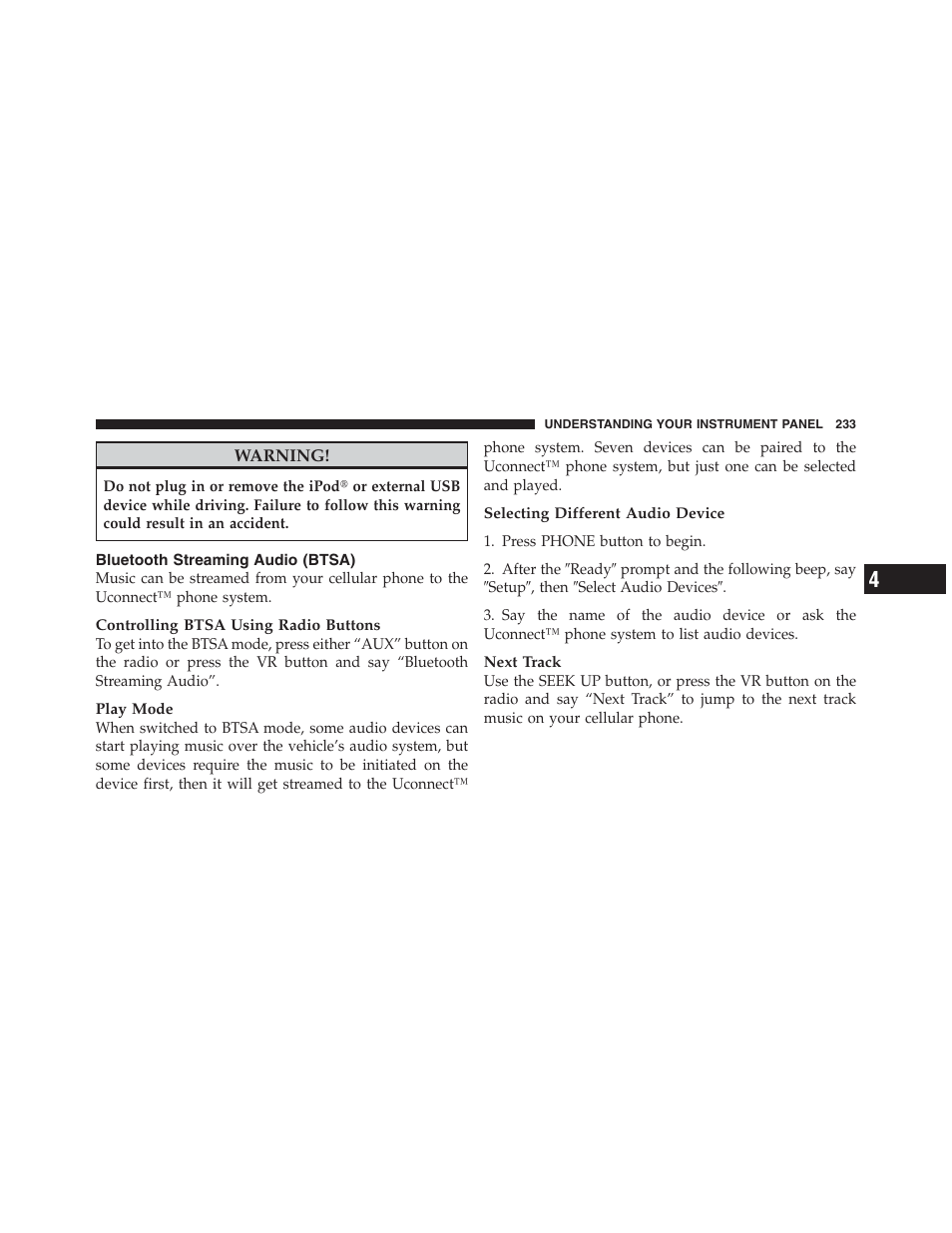 Bluetooth streaming audio (btsa) | Dodge 2012 Challenger - Owner Manual User Manual | Page 235 / 494