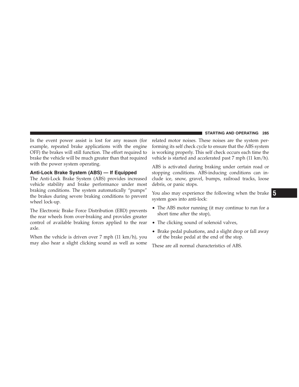 Anti-lock brake system (abs) — if equipped, Anti-lock brake system (abs) — if, Equipped | Dodge 2012 Challenger - Owner Manual User Manual | Page 287 / 494