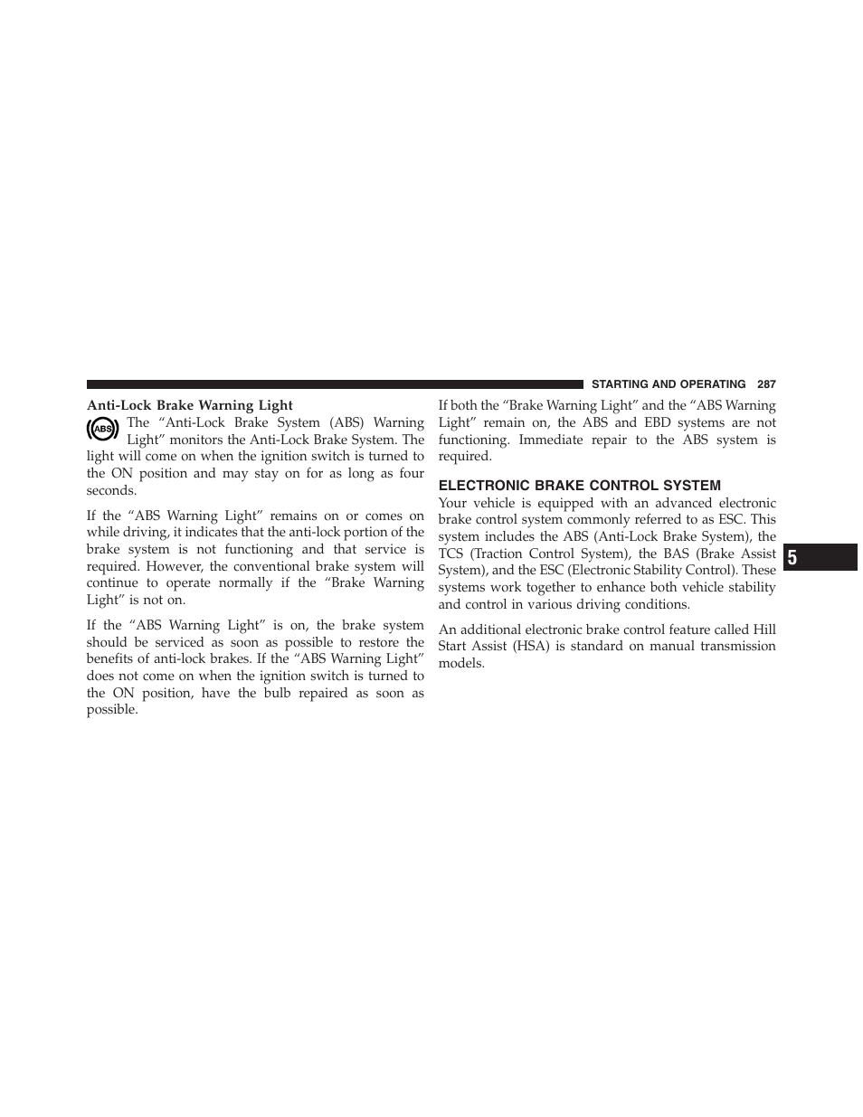 Electronic brake control system | Dodge 2012 Challenger - Owner Manual User Manual | Page 289 / 494