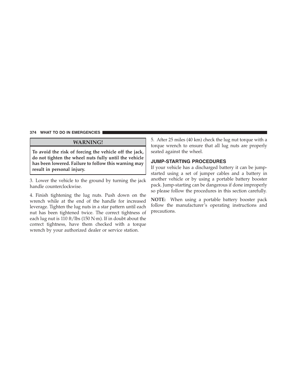 Jump-starting procedures | Dodge 2012 Challenger - Owner Manual User Manual | Page 376 / 494
