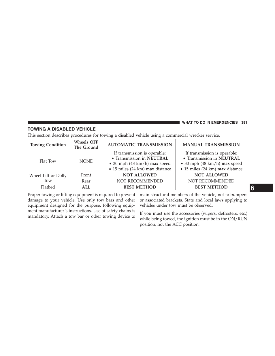 Towing a disabled vehicle | Dodge 2012 Challenger - Owner Manual User Manual | Page 383 / 494