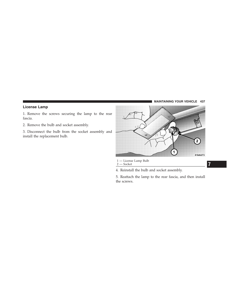 License lamp | Dodge 2012 Challenger - Owner Manual User Manual | Page 439 / 494