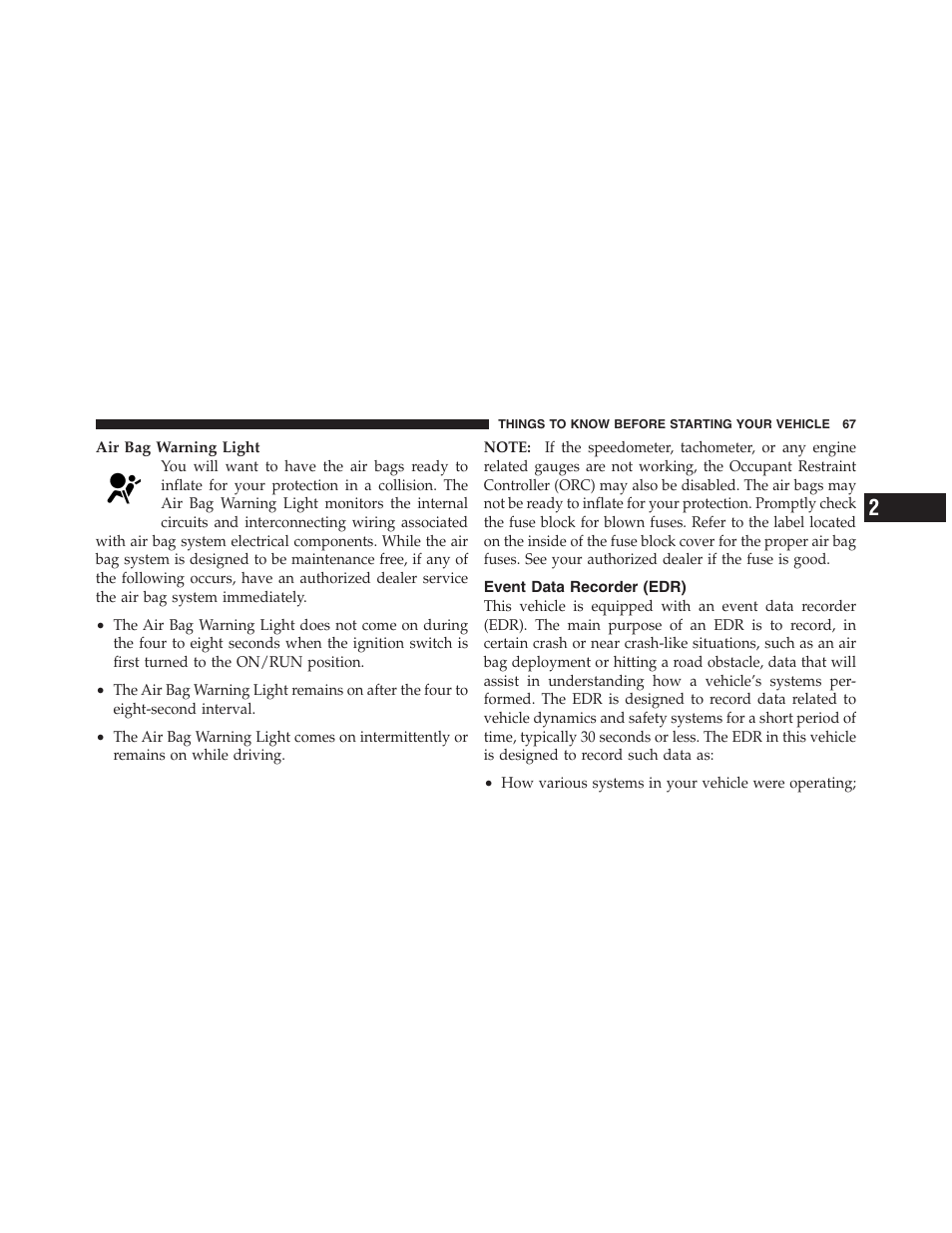 Event data recorder (edr) | Dodge 2012 Challenger - Owner Manual User Manual | Page 69 / 494