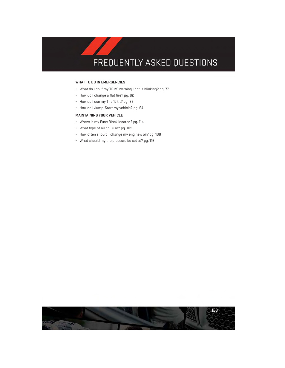 Frequently asked questions | Dodge 2012 Challenger-SRT - User Guide User Manual | Page 125 / 132