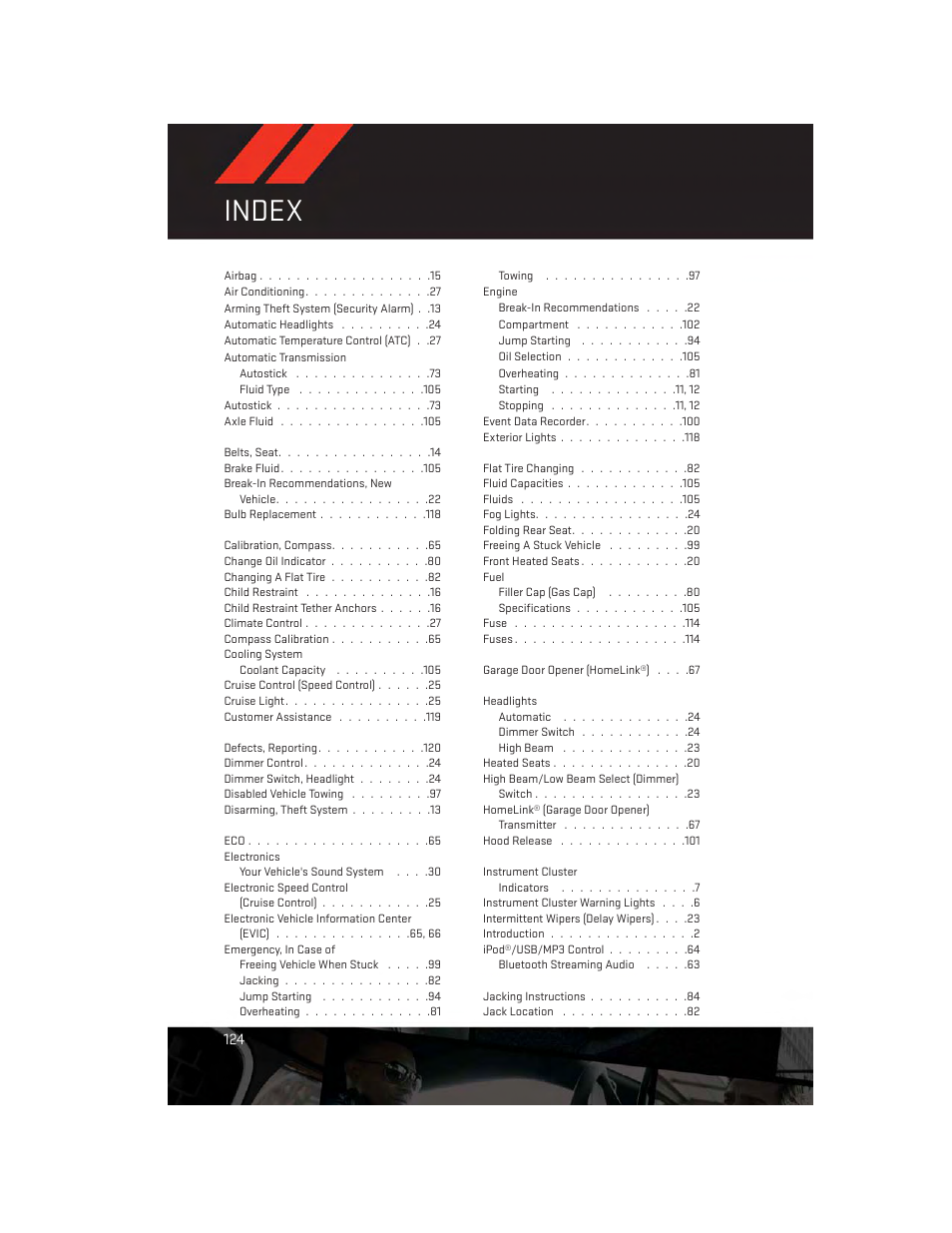 Index | Dodge 2012 Challenger-SRT - User Guide User Manual | Page 126 / 132