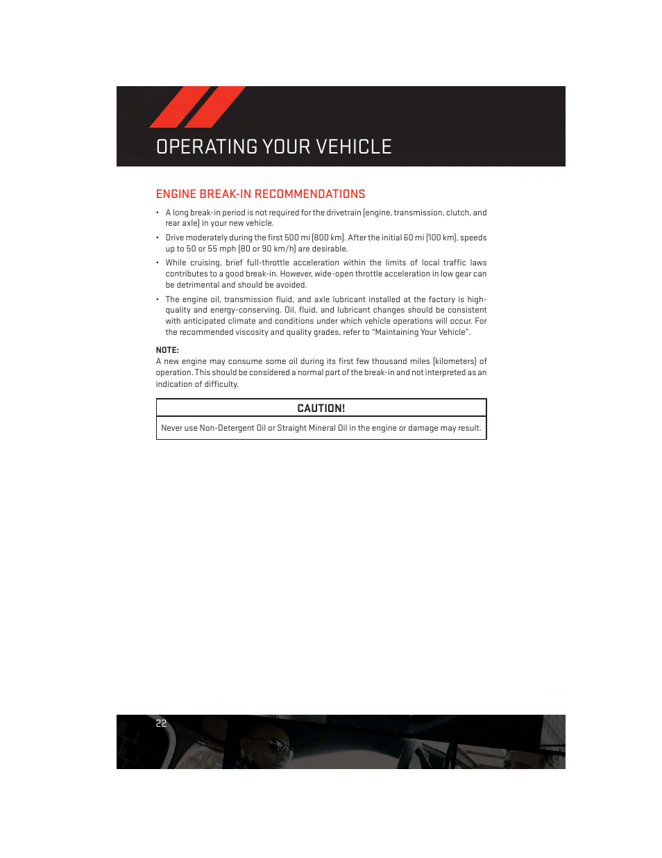 Operating your vehicle, Engine break-in recommendations | Dodge 2012 Challenger-SRT - User Guide User Manual | Page 24 / 132