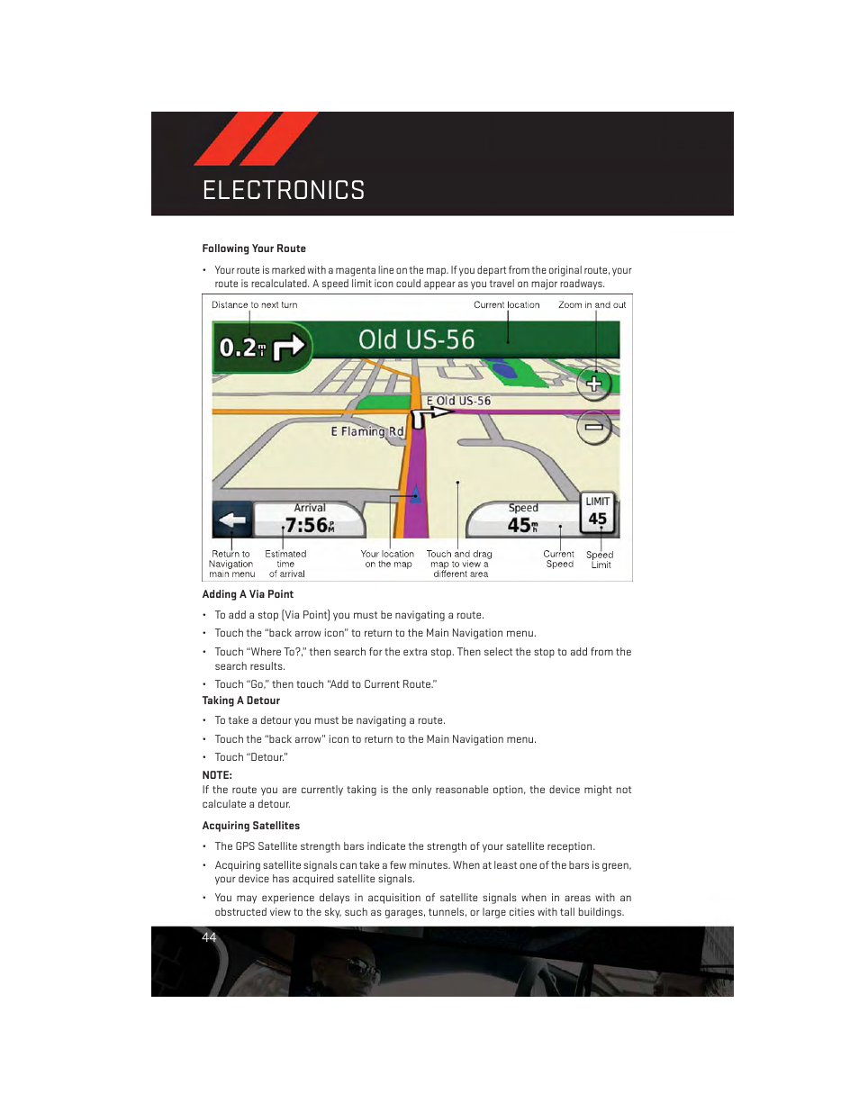 Following your route, Electronics | Dodge 2012 Challenger-SRT - User Guide User Manual | Page 46 / 132