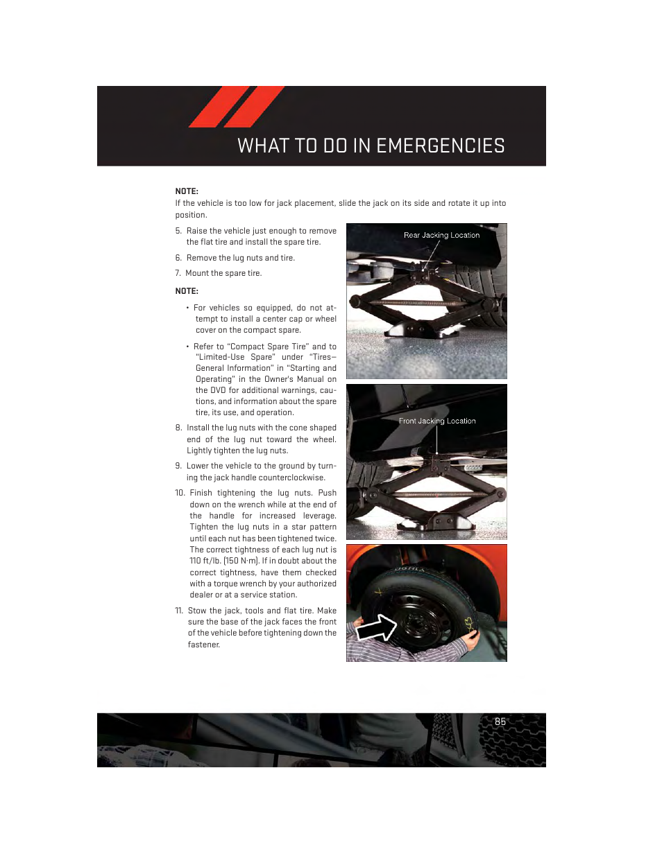 What to do in emergencies | Dodge 2012 Challenger-SRT - User Guide User Manual | Page 87 / 132