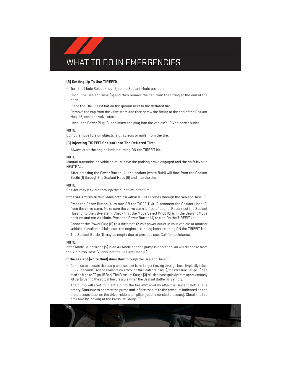 What to do in emergencies | Dodge 2012 Challenger-SRT - User Guide User Manual | Page 92 / 132