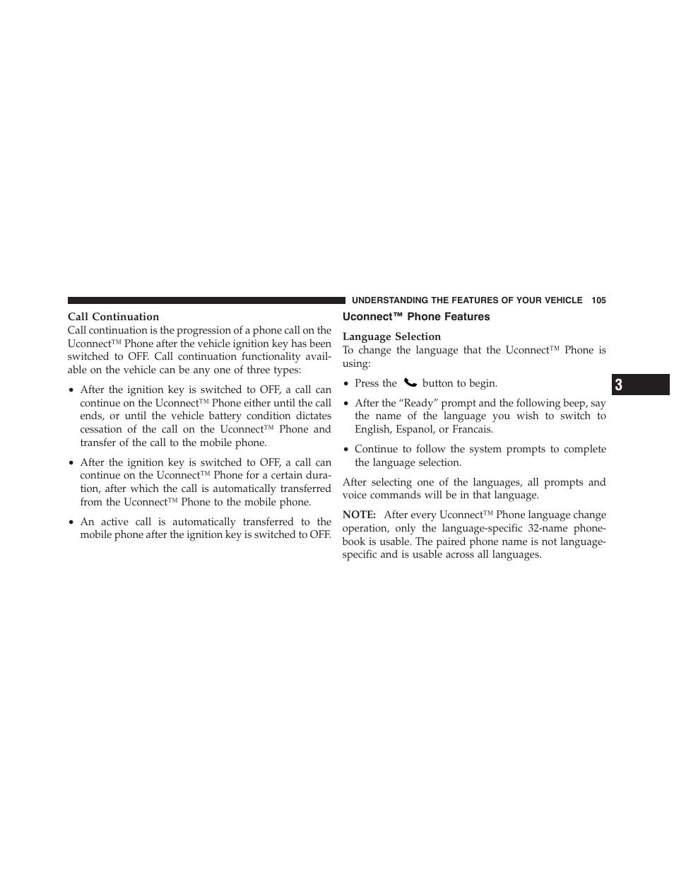 Uconnect™ phone features | Dodge 2012 Challenger-SRT - Owner Manual User Manual | Page 107 / 471