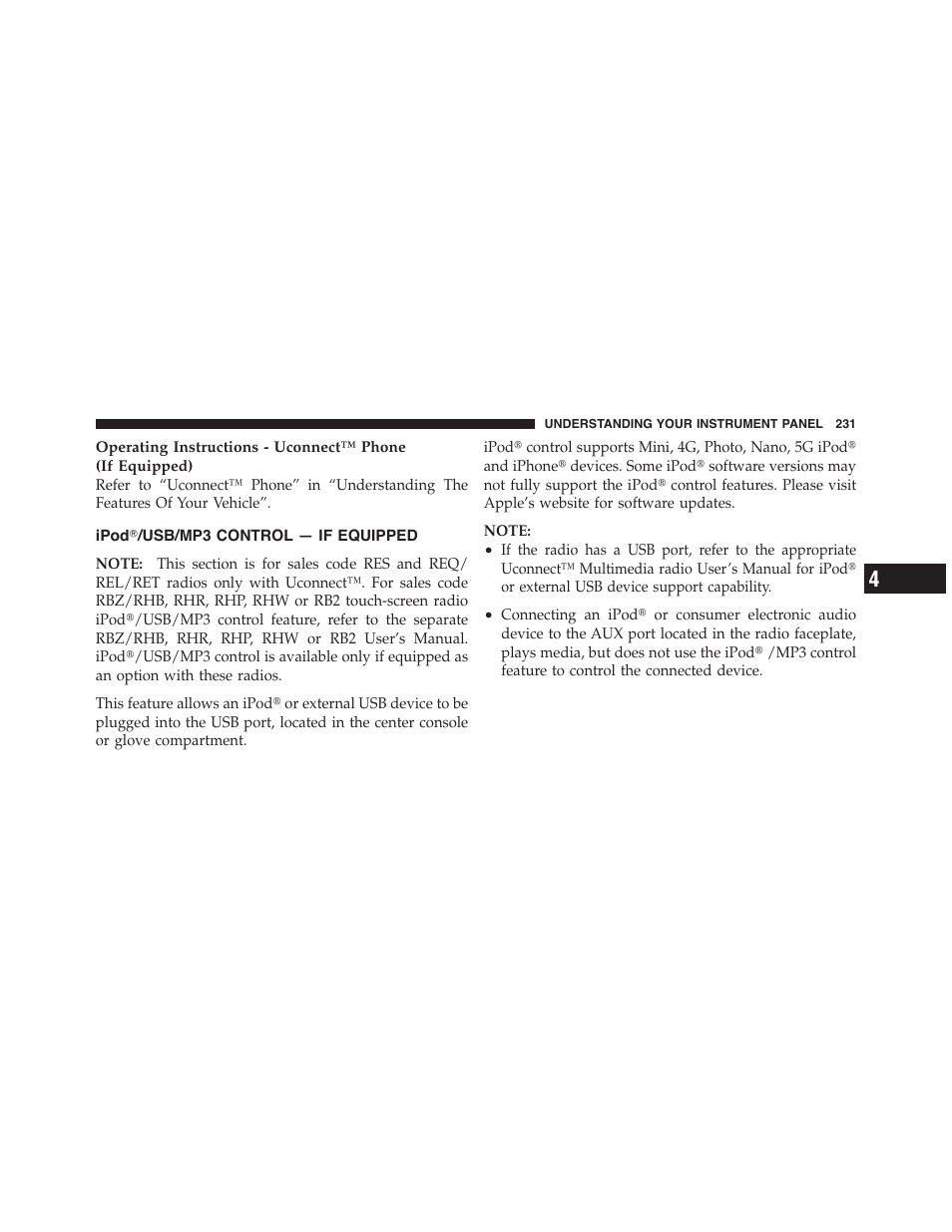 Ipodĥ/usb/mp3 control — if equipped, Ipod௡/usb/mp3 control — if equipped | Dodge 2012 Challenger-SRT - Owner Manual User Manual | Page 233 / 471