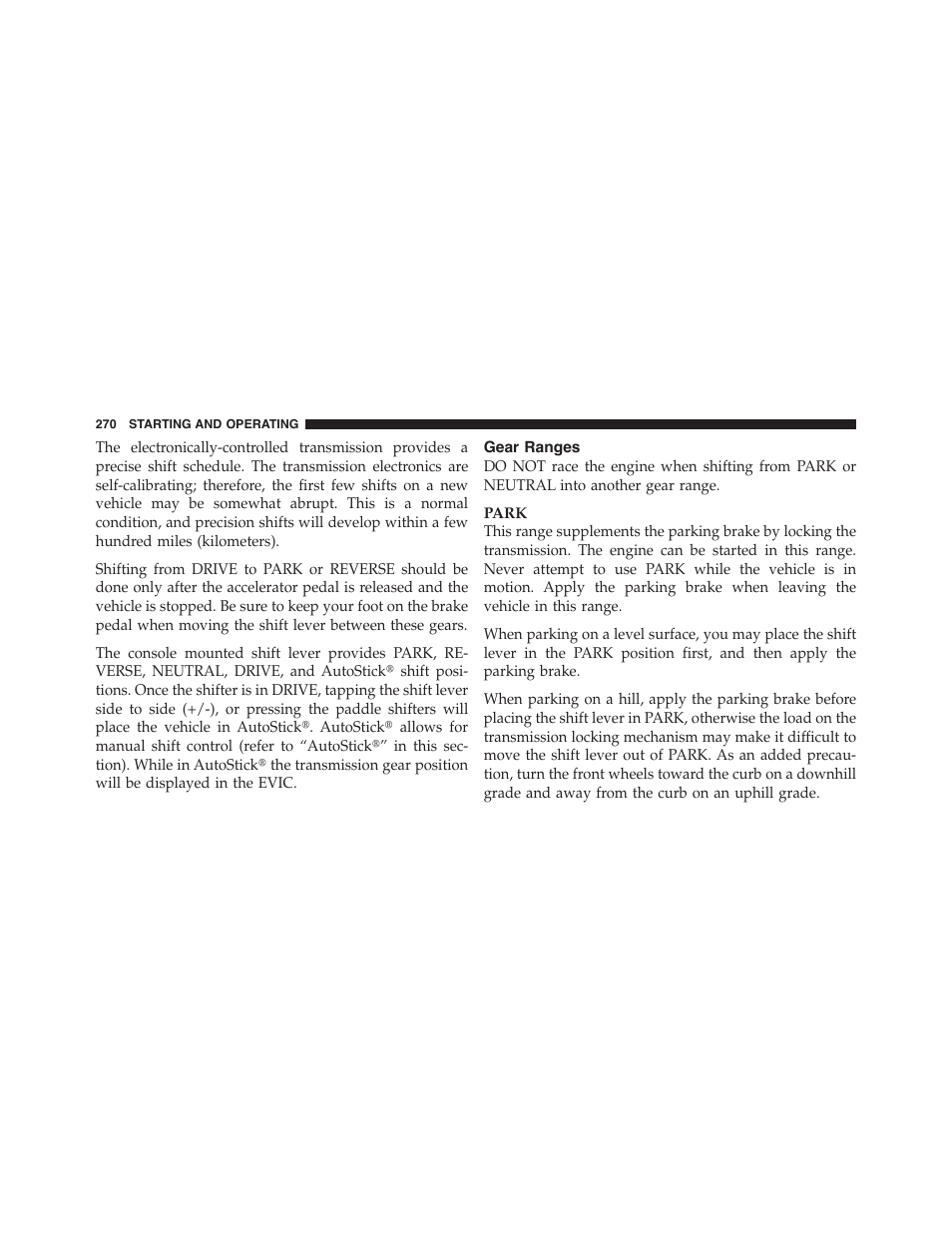 Gear ranges | Dodge 2012 Challenger-SRT - Owner Manual User Manual | Page 272 / 471