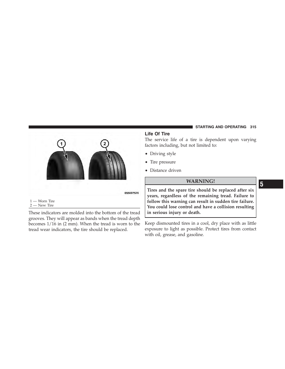 Life of tire | Dodge 2012 Challenger-SRT - Owner Manual User Manual | Page 317 / 471