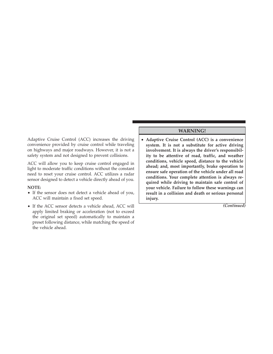 Adaptive cruise control (acc) — if equipped, Adaptive cruise control, Acc) — if equipped | Dodge 2012 Charger - Owner Manual User Manual | Page 224 / 594