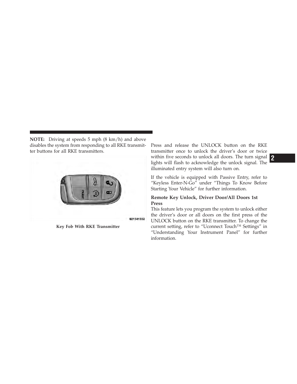 To unlock the doors | Dodge 2012 Charger - Owner Manual User Manual | Page 23 / 594