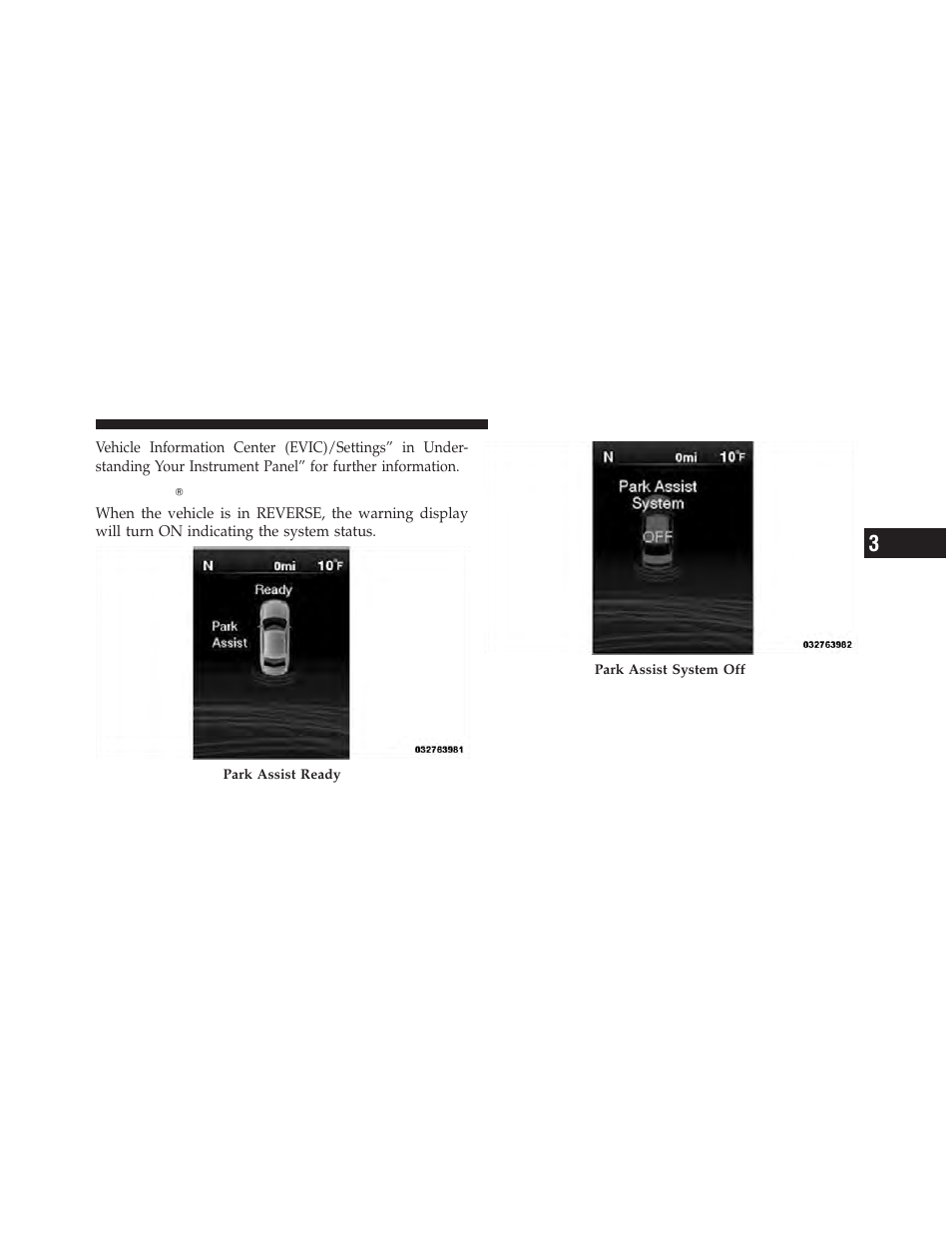 Parksenseĥ display, Parksense௡ display | Dodge 2012 Charger - Owner Manual User Manual | Page 249 / 594