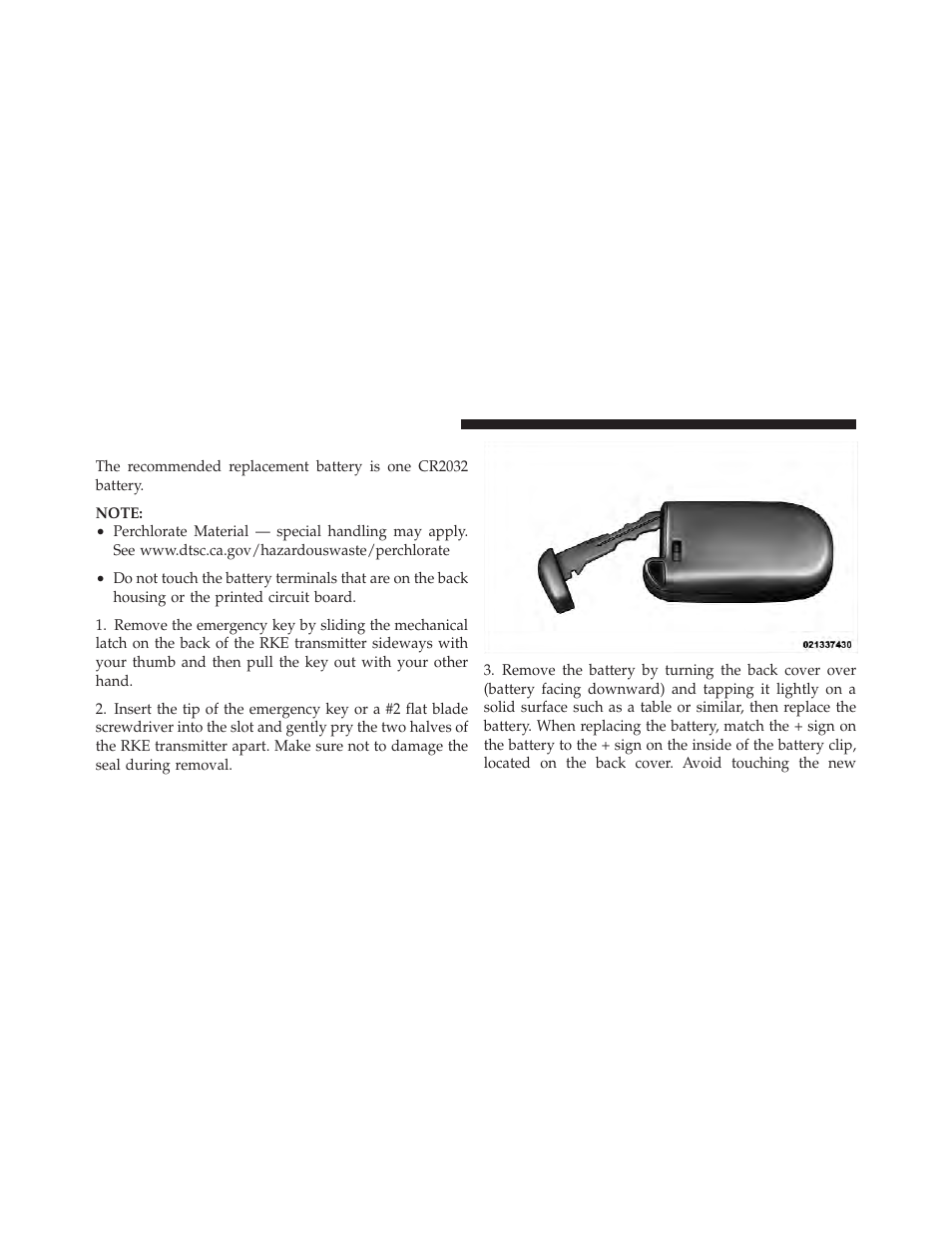 Transmitter battery replacement | Dodge 2012 Charger - Owner Manual User Manual | Page 26 / 594