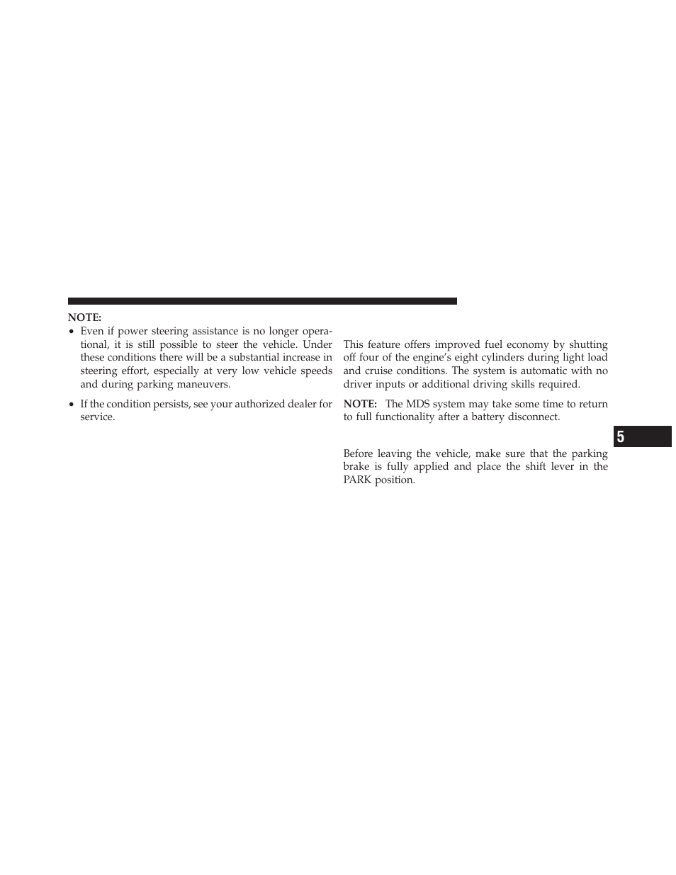 Parking brake, Multi-displacement system (mds), If equipped) — 5.7l engine only | Dodge 2012 Charger - Owner Manual User Manual | Page 393 / 594