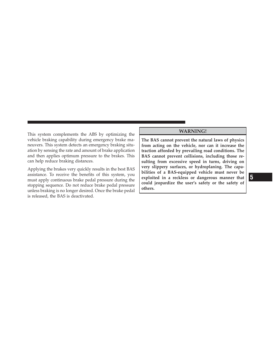 Brake assist system (bas) | Dodge 2012 Charger - Owner Manual User Manual | Page 399 / 594