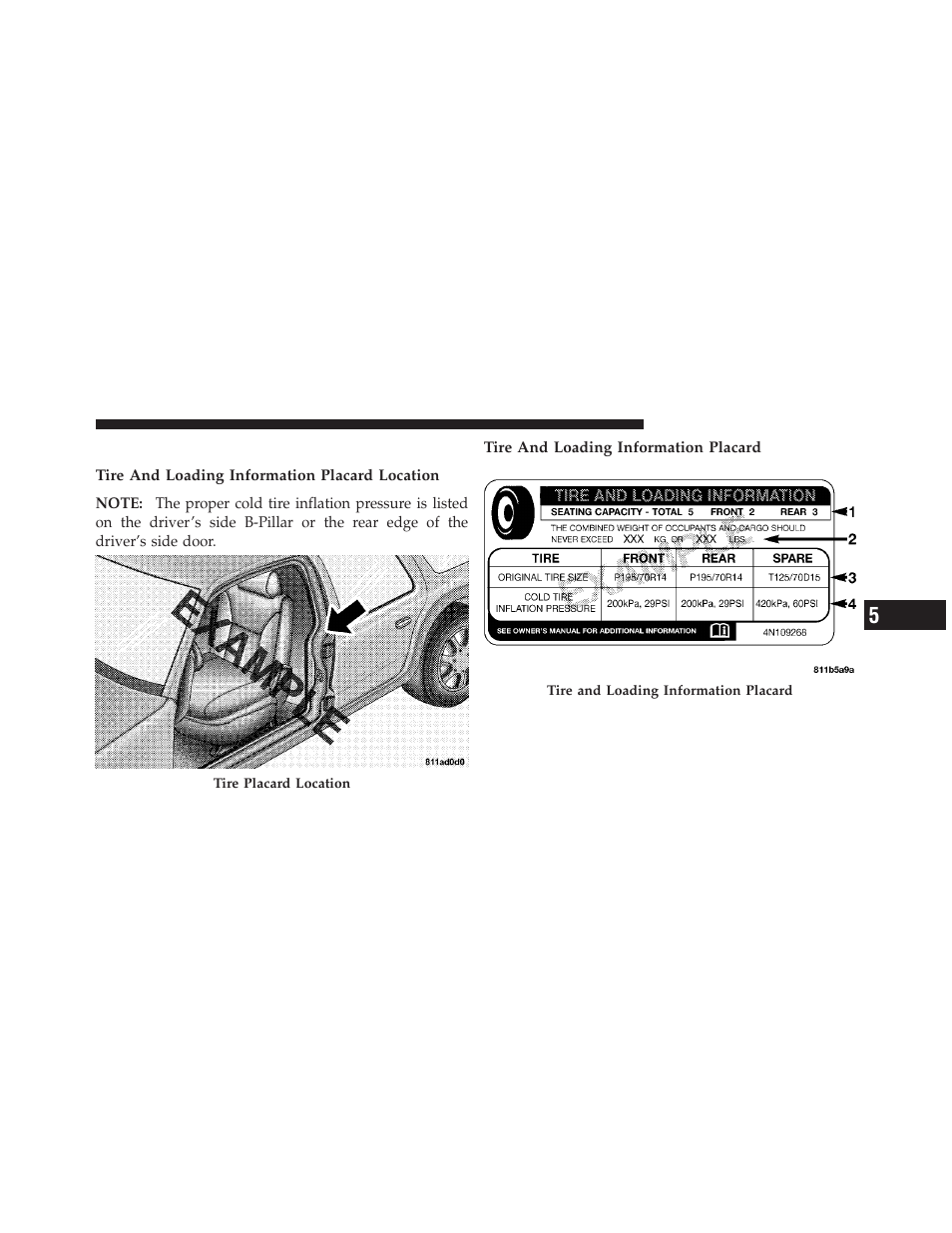 Tire loading and tire pressure | Dodge 2012 Charger - Owner Manual User Manual | Page 411 / 594