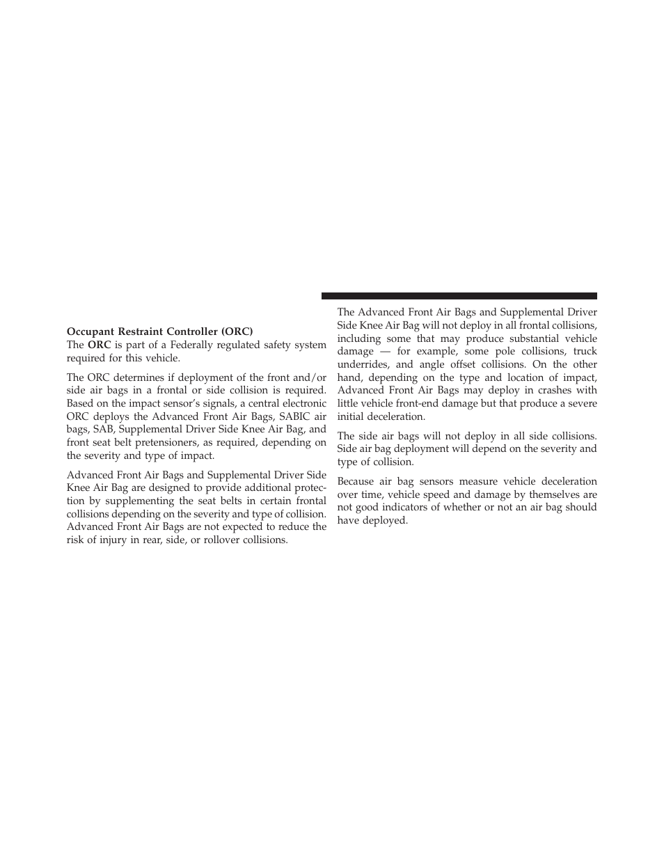 Air bag deployment sensors and controls | Dodge 2012 Charger - Owner Manual User Manual | Page 64 / 594