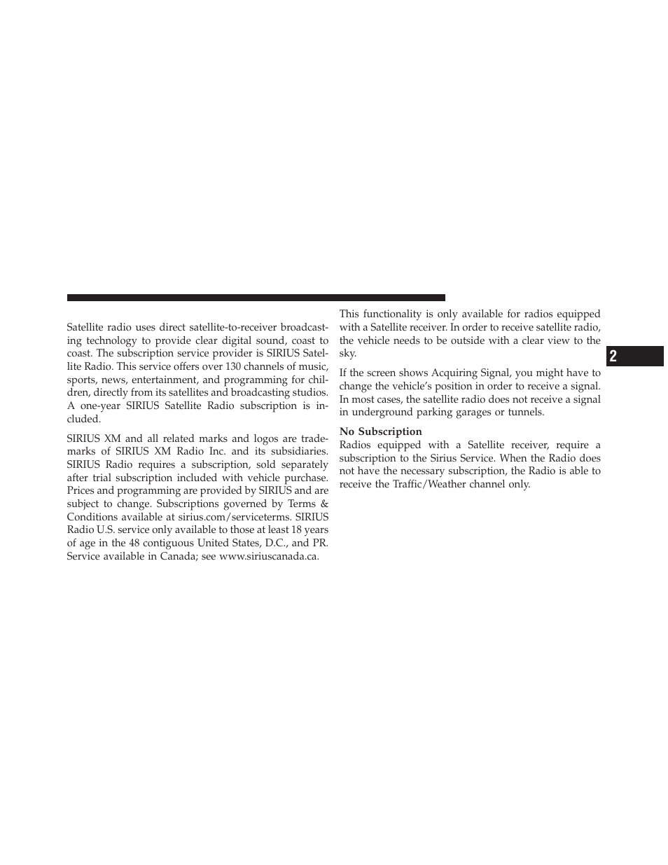 Sirius satellite radio mode | Chrysler 2012 300 - Uconnect Manual User Manual | Page 20 / 130