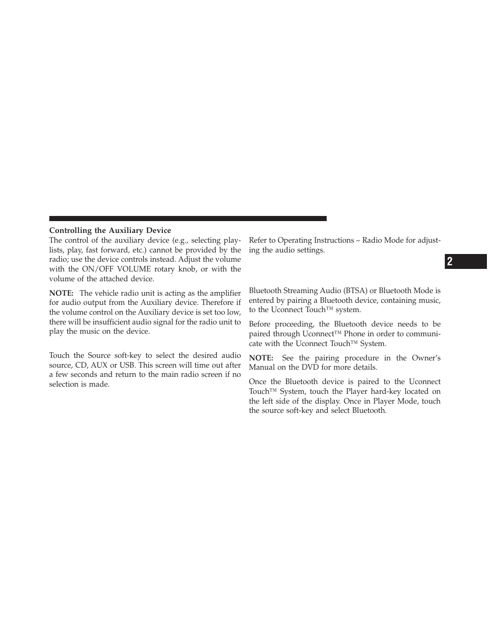 Source, Audio, Operating instructions – bluetooth mode | Overview | Chrysler 2012 300 - Uconnect Manual User Manual | Page 28 / 130