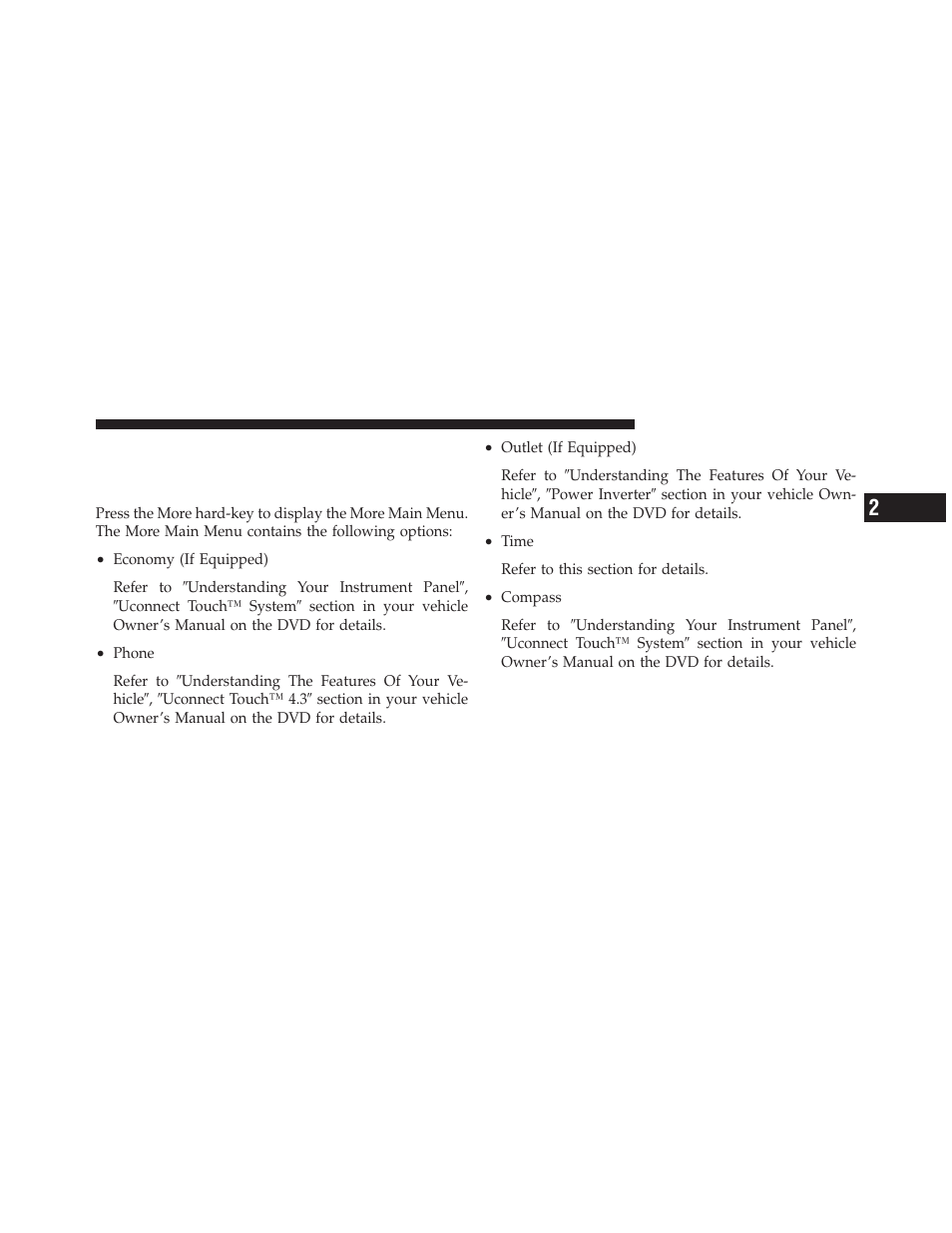 Operating instructions – more & settings, More main menu | Chrysler 2012 300 - Uconnect Manual User Manual | Page 30 / 130