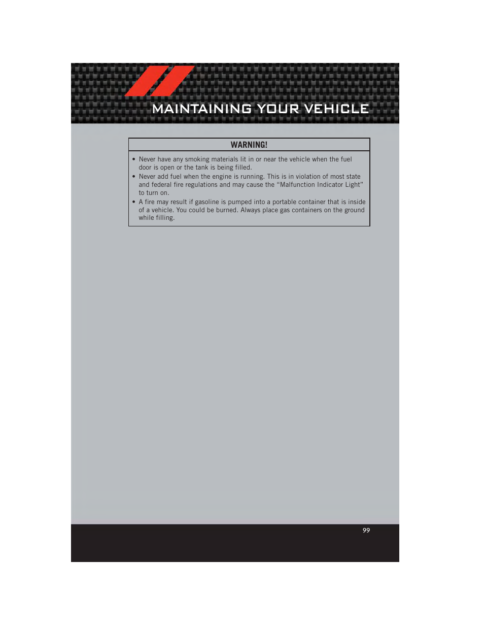 Maintaining your vehicle | Dodge 2012 Charger_SRT - User Guide User Manual | Page 101 / 130