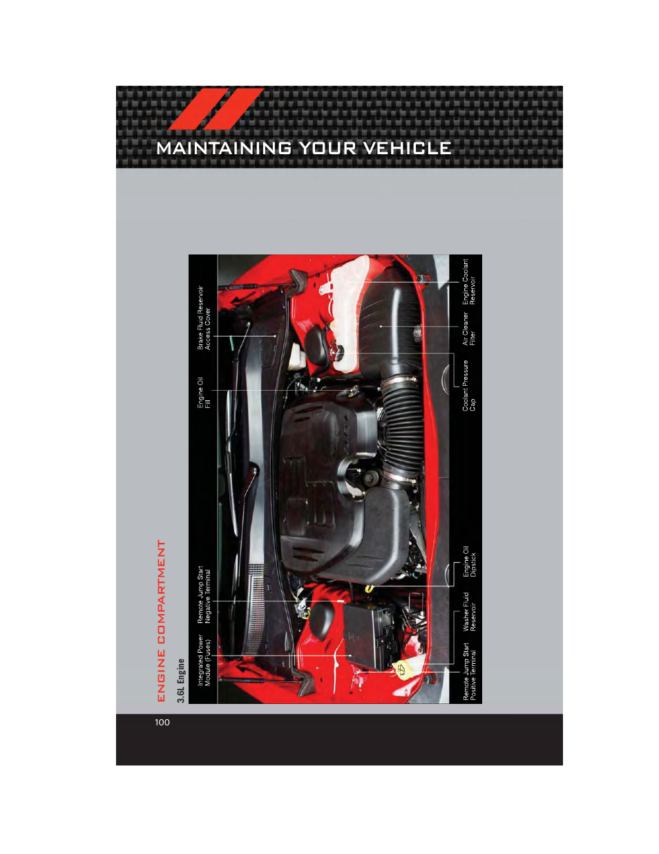 Engine compartment, 6l engine, Maintaining your vehicle | Dodge 2012 Charger_SRT - User Guide User Manual | Page 102 / 130