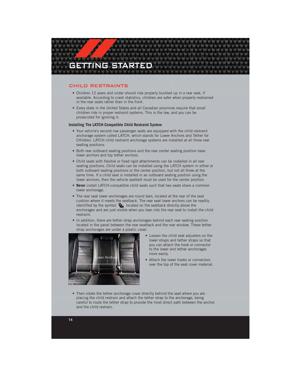 Child restraints, Getting started | Dodge 2012 Charger_SRT - User Guide User Manual | Page 16 / 130