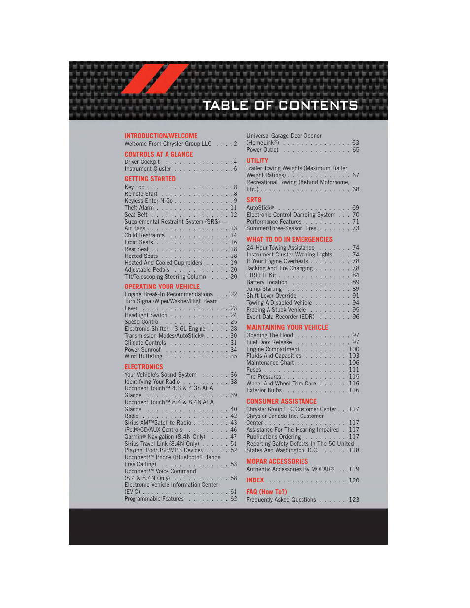 Dodge 2012 Charger_SRT - User Guide User Manual | Page 3 / 130