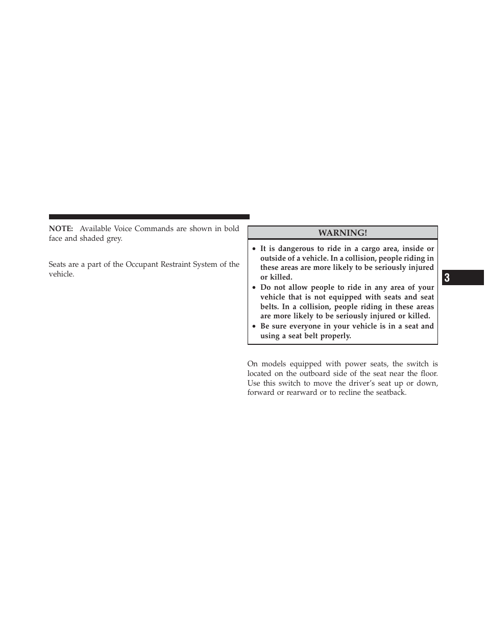 Seats, Power seats | Dodge 2012 Charger_SRT - Owner Manual User Manual | Page 185 / 571
