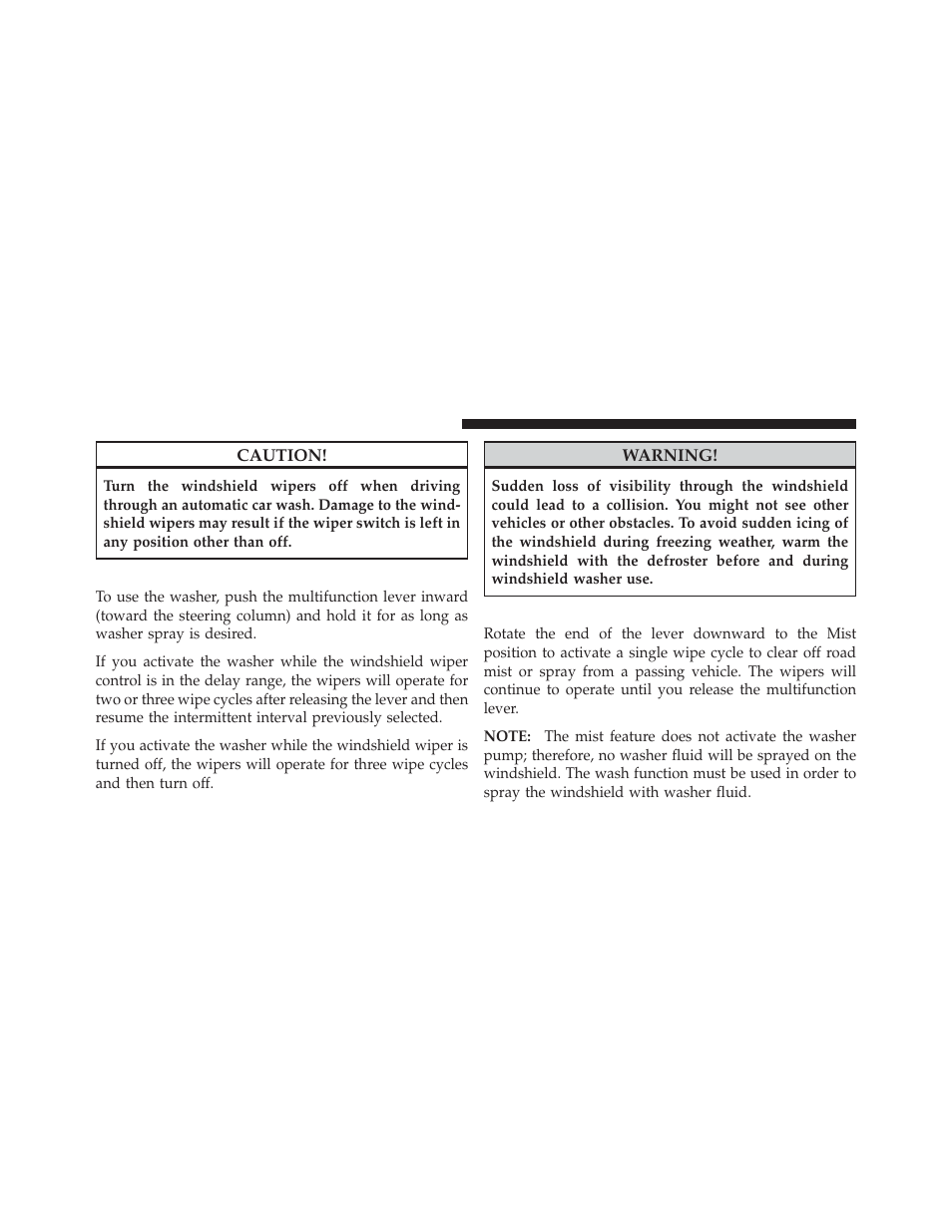 Windshield washers, Mist feature | Dodge 2012 Charger_SRT - Owner Manual User Manual | Page 214 / 571