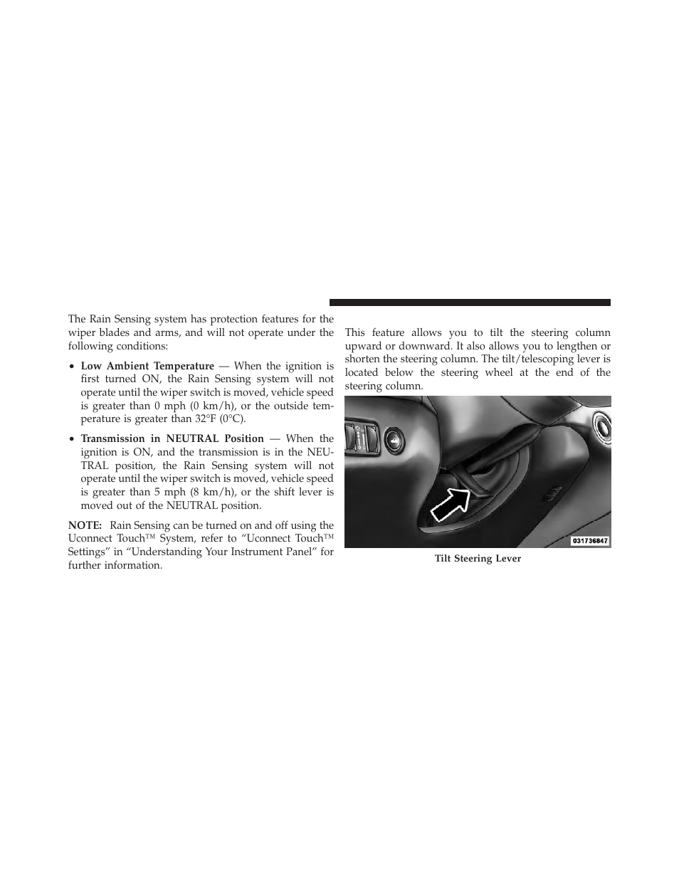 Tilt/telescoping steering column | Dodge 2012 Charger_SRT - Owner Manual User Manual | Page 216 / 571
