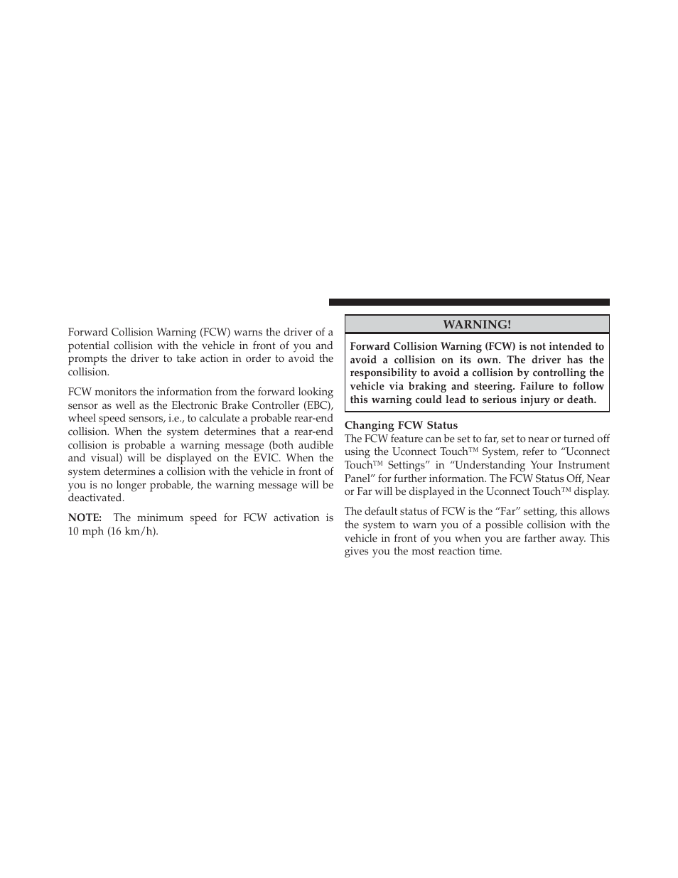 Forward collision warning — if equipped | Dodge 2012 Charger_SRT - Owner Manual User Manual | Page 248 / 571