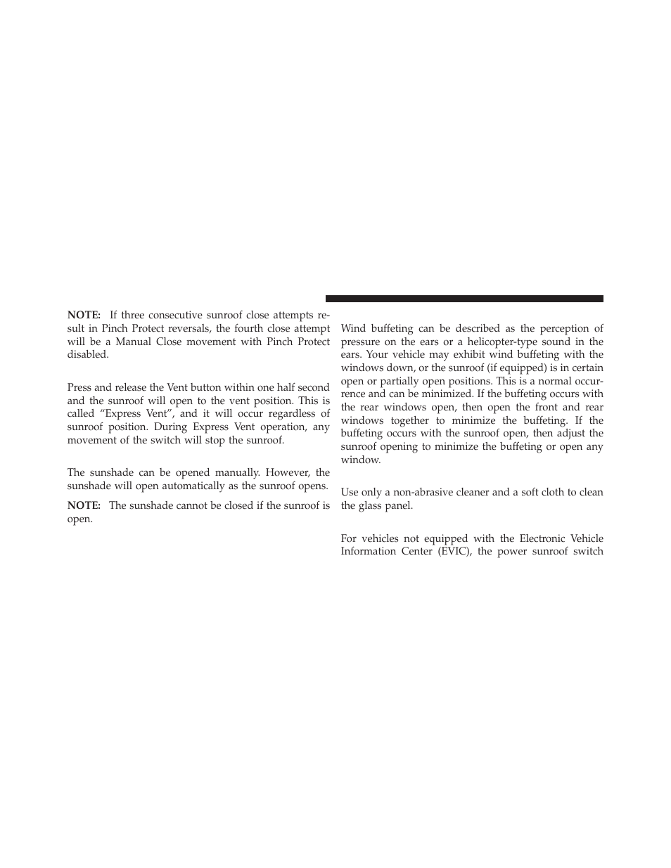 Venting sunroof — express, Sunshade operation, Wind buffeting | Sunroof maintenance, Ignition off operation | Dodge 2012 Charger_SRT - Owner Manual User Manual | Page 274 / 571